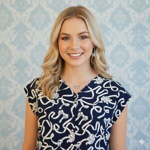 Vintage Ribbon Bows Patterned Navy and White Blouse 🎀